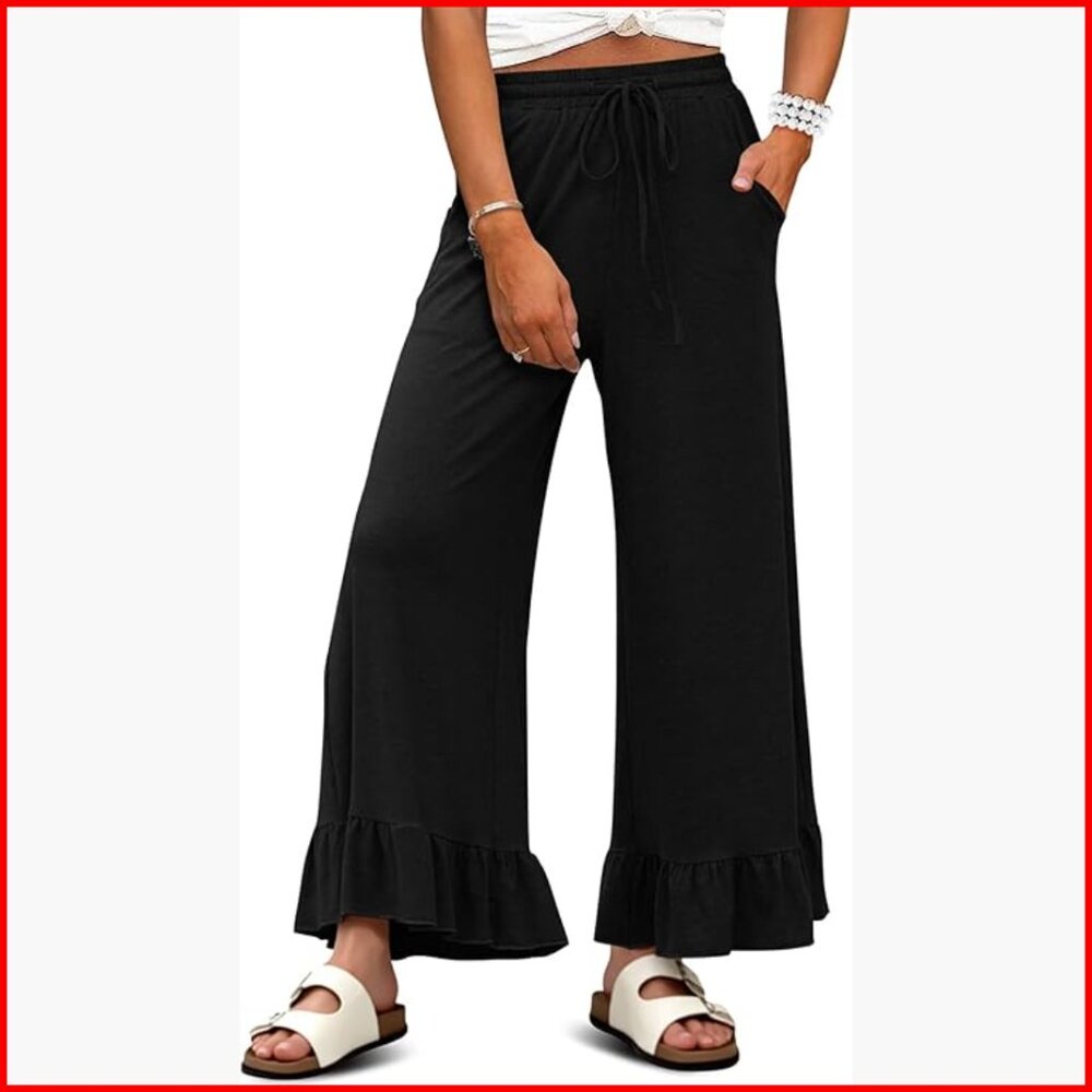 High Waisted Wide Leg Palazzo Pants with Pockets Drawstring Elastic